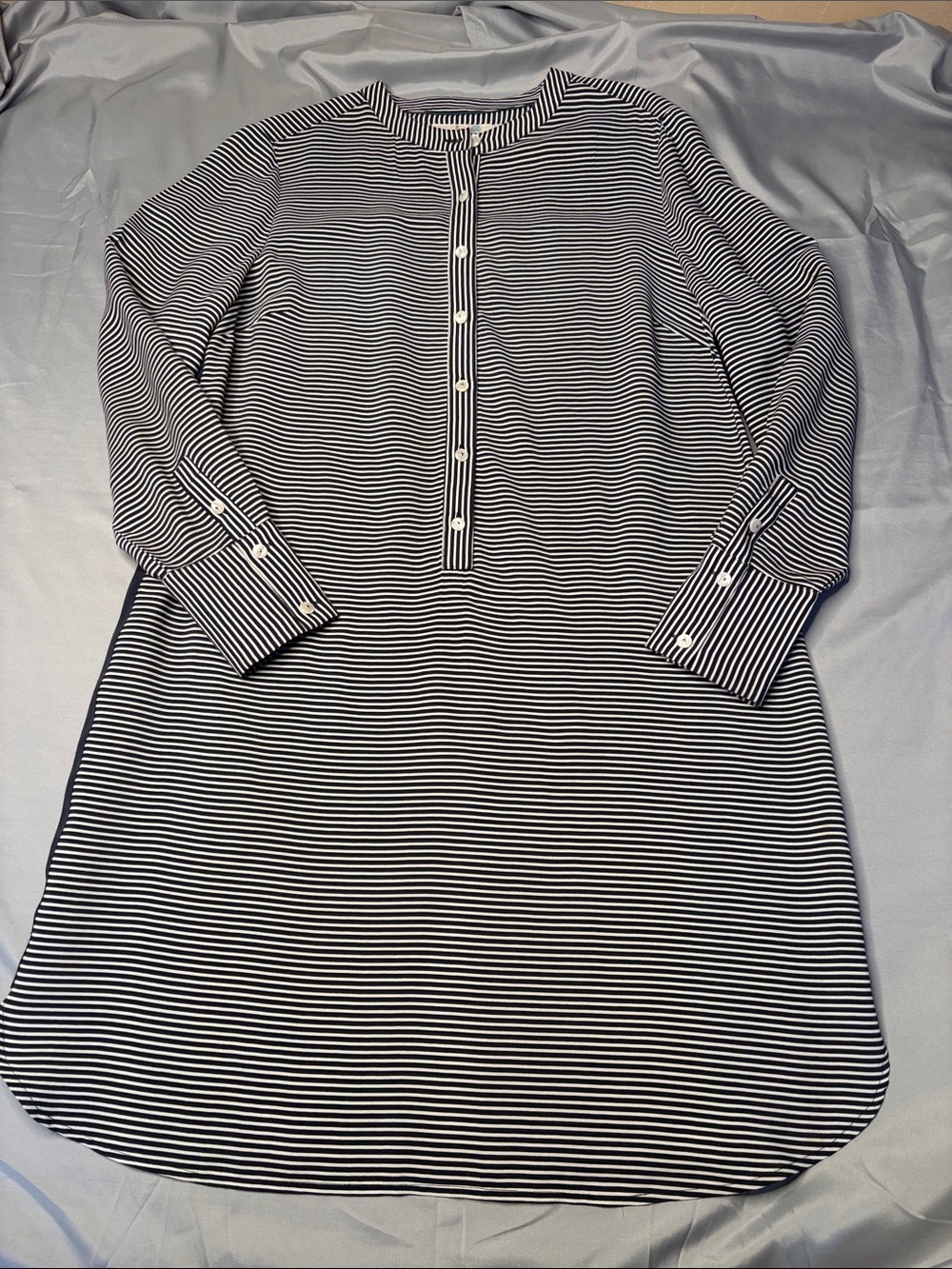 Boden Striped Button-Front Tunic Dress - Navy & White Size 10